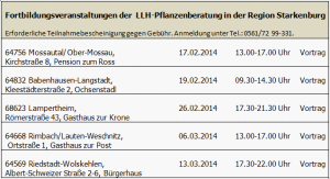 Tabelle Fortbildung Pflanzenschutz