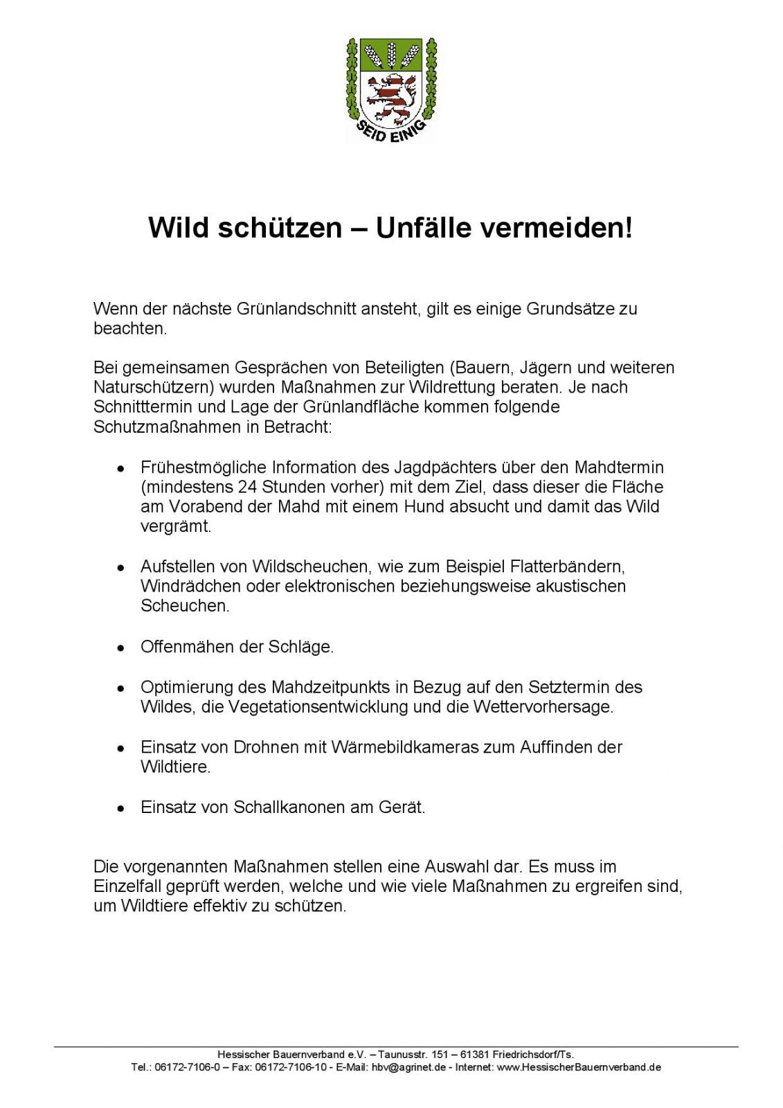 Wild schützen - Unfälle vermeiden