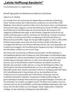 Offener Brief von Dr. Willi Billau an Bundeskanzlerin Angela Merkel zum geplanten Agrarpaket