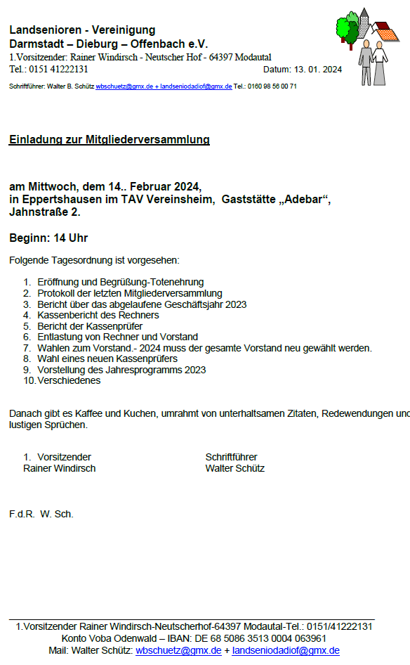 Mitgliederversammlung der Landsenioren-Vereinigung Darmstadt-Dieburg-Offenbach e.V.